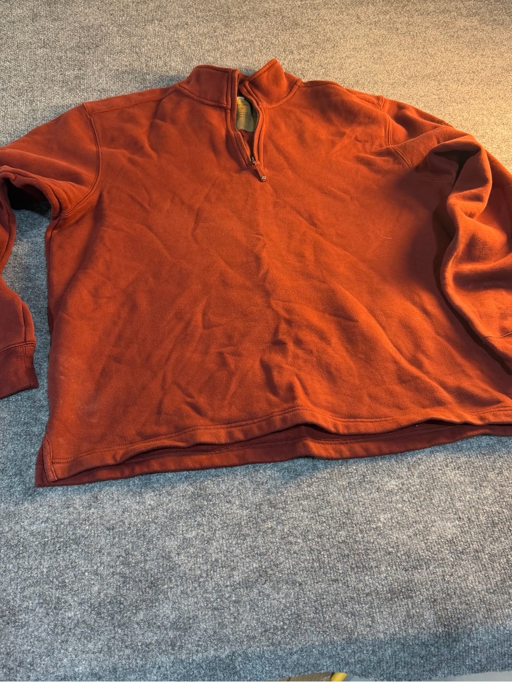 Eddie Bauer Men’s XL Quarter Zip Pullover Sweatshirt Rust Orange Elbow Patches